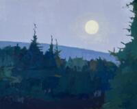 Moonrise with Pines | Oil and Cold Wax | 24x30 | SOLD